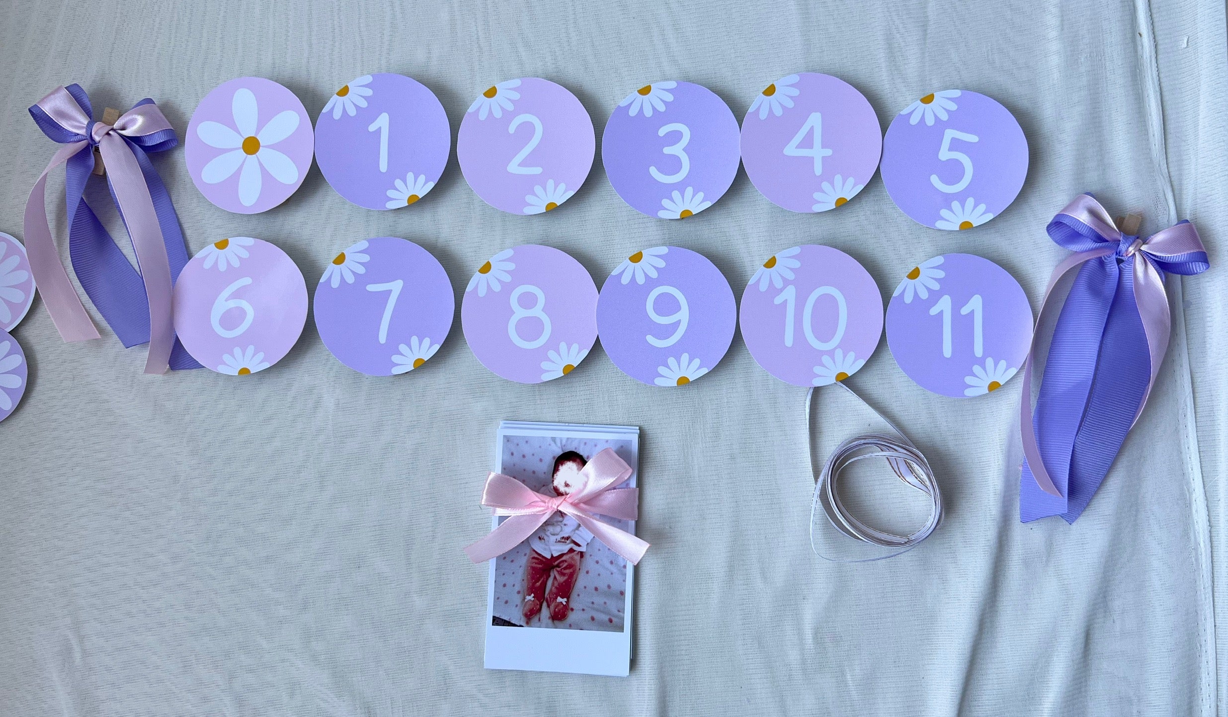 Guirnalda para fotos | Margaritas lila y rosado